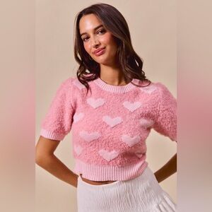 SO ME All Over Heart Valentine Cropped Sweater 10010079806